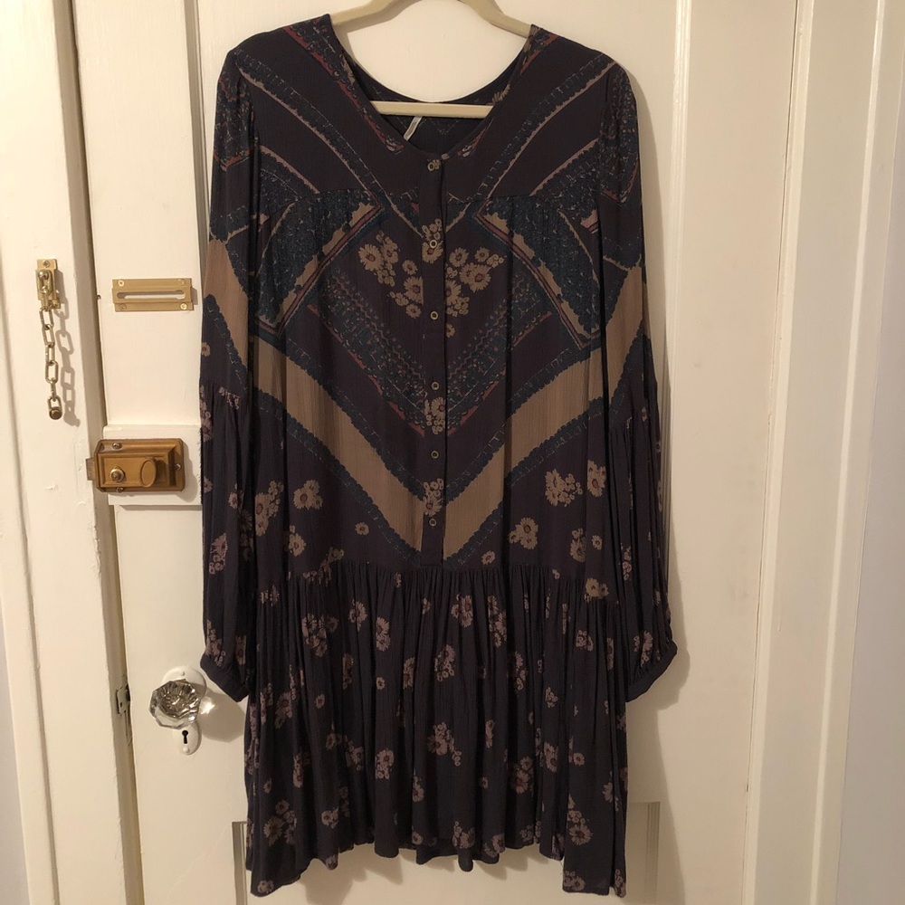 Free People Navy Printed Dress